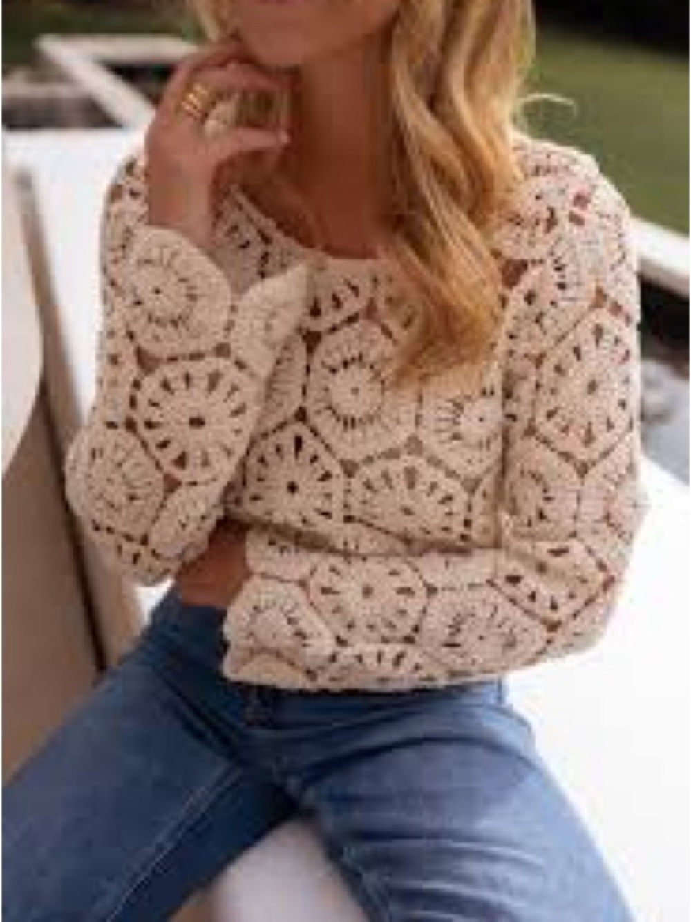 Solitaire Cream Crochet Floral Long-Sleeve Top